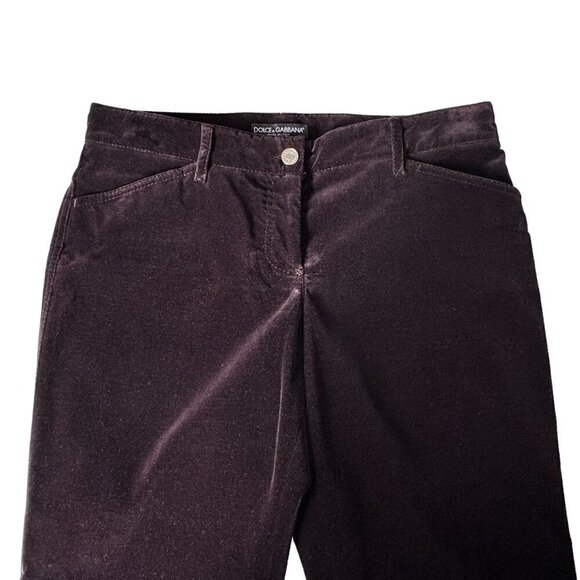 DOLCE & GABBANA Velvet Dress Pants Sz.8 Dark Brown Straight Leg Mid Rise - Picture 3 of 14